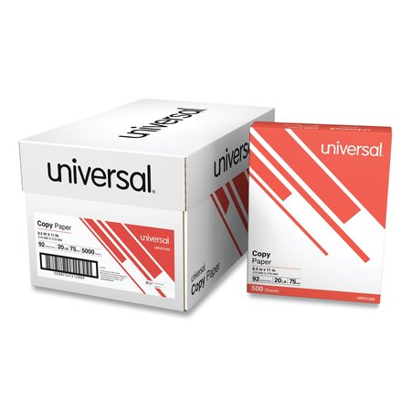 UNIVERSAL Copy Paper, 92 Bright, 20 lb Bond Weight, 8.5 x 11, White, PK5000, 5000PK UNV21200